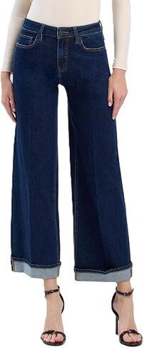 VERVET High Rise Cuffed Ankle Wide Jeans V3624 in Kuwait