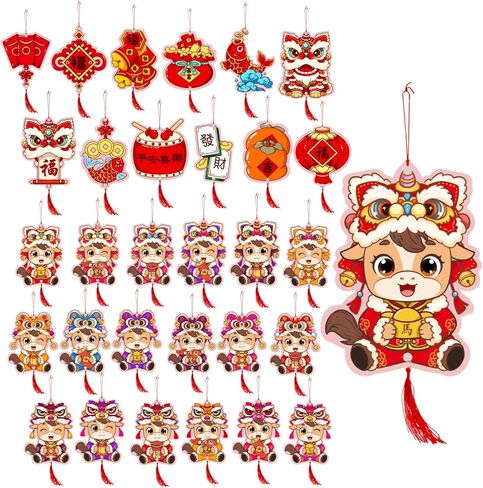 Chinese New Year Decorations 2026, Pre-Assembled Horse Lunar New Year Tree Hanging Ornaments with Chinese Knot Pendants, 30Pcs Spring Festival Good Luck Party Decor Supplies for Tree Car Wall in Kuwait