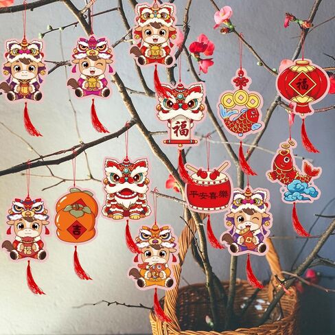 Chinese New Year Decorations 2026, Pre-Assembled Horse Lunar New Year Tree Hanging Ornaments with Chinese Knot Pendants, 30Pcs Spring Festival Good Luck Party Decor Supplies for Tree Car Wall in Kuwait