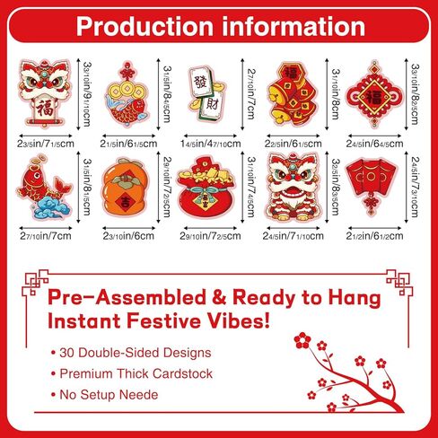 Chinese New Year Decorations 2026, Pre-Assembled Horse Lunar New Year Tree Hanging Ornaments with Chinese Knot Pendants, 30Pcs Spring Festival Good Luck Party Decor Supplies for Tree Car Wall in Kuwait