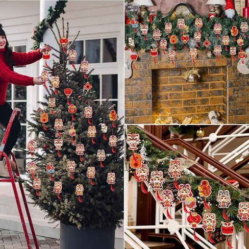 Chinese New Year Decorations 2026, Pre-Assembled Horse Lunar New Year Tree Hanging Ornaments with Chinese Knot Pendants, 30Pcs Spring Festival Good Luck Party Decor Supplies for Tree Car Wall in Kuwait