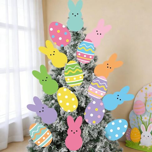 16 Pcs Easter Decorations Tree Picks Ornaments Easter Tree Topper Bunny Egg Picks Decorations Cute Yellow Blue Purple Rabbits Eggs Pick Decors Kit for Home School Office Party Supplies Vase Decor in Kuwait