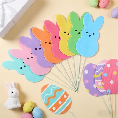 16 Pcs Easter Decorations Tree Picks Ornaments Easter Tree Topper Bunny Egg Picks Decorations Cute Yellow Blue Purple Rabbits Eggs Pick Decors Kit for Home School Office Party Supplies Vase Decor in Kuwait