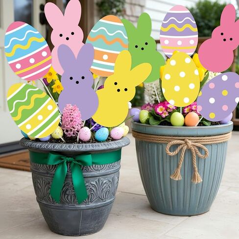 16 Pcs Easter Decorations Tree Picks Ornaments Easter Tree Topper Bunny Egg Picks Decorations Cute Yellow Blue Purple Rabbits Eggs Pick Decors Kit for Home School Office Party Supplies Vase Decor in Kuwait