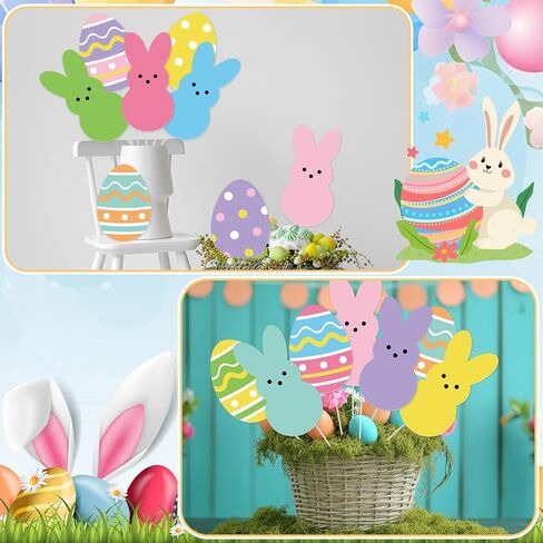 16 Pcs Easter Decorations Tree Picks Ornaments Easter Tree Topper Bunny Egg Picks Decorations Cute Yellow Blue Purple Rabbits Eggs Pick Decors Kit for Home School Office Party Supplies Vase Decor in Kuwait