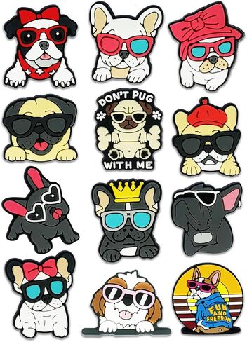 12PCS Animal Cat Dog Hunting Axolotl Bunny Black Girl Vet Flower Chinese Shoe Charms for Croc Bubble Slides Clogs Sandals, Cute Shoe Accessories Decorations for Girls Women Teens Adults in Saudi Arabia