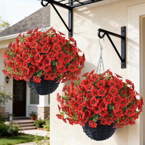 مجموعتان من VIERENA سلة معلقة من مجد الصباح الاصطناعي والأوكالبتوس للأماكن الخارجية، سلة معلقة على شكل زهرة وهمية مقاومة للأشعة فوق البنفسجية، مناسبة للشرفة، الممر، الحديقة، الفناء، ديكور الأفاريز (أصفر) in Kuwait