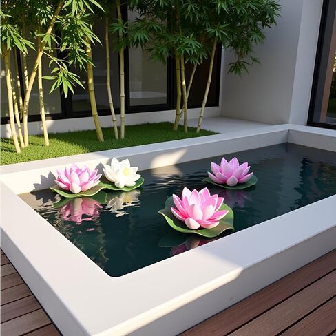 4Pcs Artificial Flowers Water Lily Foam Lotus Flower Pond Decor for Pond Patio Garden Pool Garden Accessories Creative Artificial Plants and Flowers in Kuwait