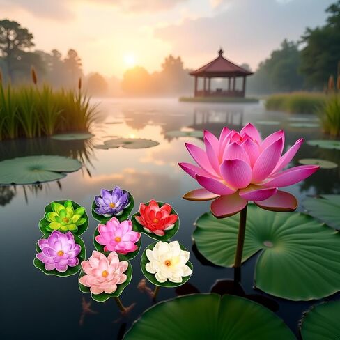 4Pcs Artificial Flowers Water Lily Foam Lotus Flower Pond Decor for Pond Patio Garden Pool Garden Accessories Creative Artificial Plants and Flowers in Kuwait