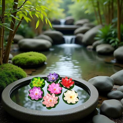 4Pcs Artificial Flowers Water Lily Foam Lotus Flower Pond Decor for Pond Patio Garden Pool Garden Accessories Creative Artificial Plants and Flowers in Kuwait