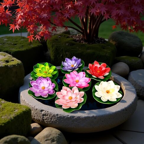 4Pcs Artificial Flowers Water Lily Foam Lotus Flower Pond Decor for Pond Patio Garden Pool Garden Accessories Creative Artificial Plants and Flowers in Kuwait