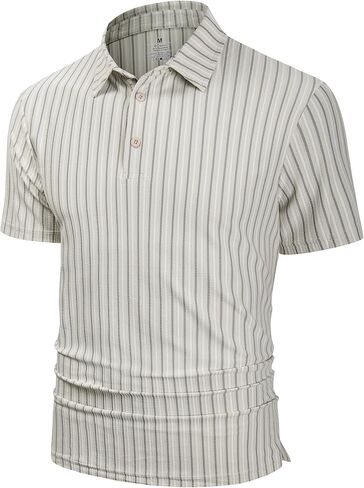 Derminpro Men's Striped Golf Polo Shirts Short Sleeve Textured Knit Quick Dry Stretchy Collared T-Shirts in Kuwait