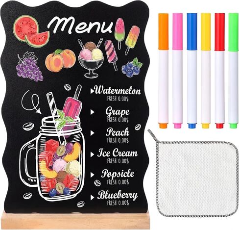 8 x 12 Inch Scalloped mini Chalkboard Signs with Wooden Stand 6 Chalk Markers Blackboard Labels for Wedding Celebration Party Food Signs for Buffet, Reusable Message Boards Name Place Cards in Kuwait