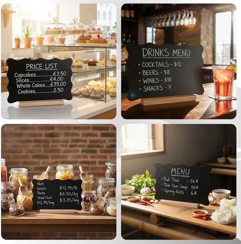 8 x 12 Inch Scalloped mini Chalkboard Signs with Wooden Stand 6 Chalk Markers Blackboard Labels for Wedding Celebration Party Food Signs for Buffet, Reusable Message Boards Name Place Cards in Kuwait