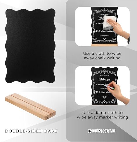 8 x 12 Inch Scalloped mini Chalkboard Signs with Wooden Stand 6 Chalk Markers Blackboard Labels for Wedding Celebration Party Food Signs for Buffet, Reusable Message Boards Name Place Cards in Kuwait