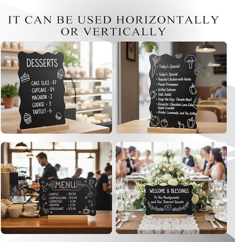 8 x 12 Inch Scalloped mini Chalkboard Signs with Wooden Stand 6 Chalk Markers Blackboard Labels for Wedding Celebration Party Food Signs for Buffet, Reusable Message Boards Name Place Cards in Kuwait