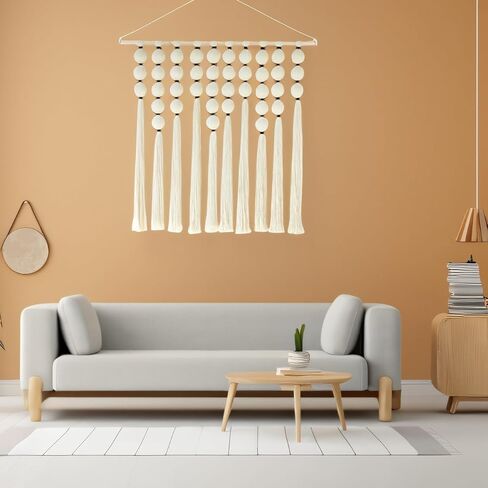 FZHLR Macrame Wall Hanging Large Boho Sphericity Cotton Textile Wall Decor Art Fiber Yarn Headboard Bedroom Living Room Apartment Birthday Gift Xmas (Beige) in Saudi Arabia