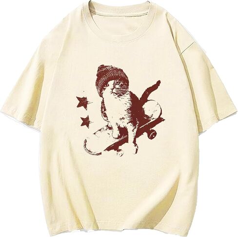 Unisex Cat Skateboard Star Print Round Neck Short Sleeves - Assorted Colors Casual T-Shirts in Saudi Arabia