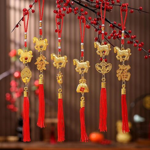 2026 Year of The Horse Chinese New Year Decorations - 8Pcs Lucky Charm Tassel Hanging Pendants, Good Fortune & Wealth Success Ornaments for Home Decor & Festive Celebrations in Saudi Arabia