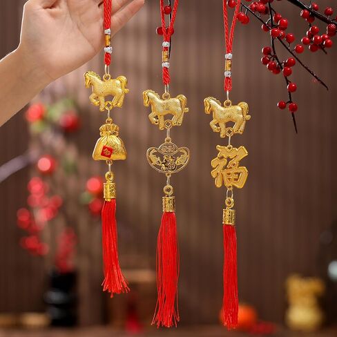 2026 Year of The Horse Chinese New Year Decorations - 8Pcs Lucky Charm Tassel Hanging Pendants, Good Fortune & Wealth Success Ornaments for Home Decor & Festive Celebrations in Saudi Arabia