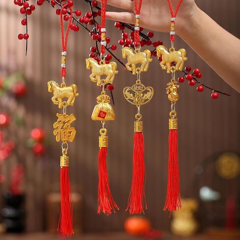 2026 Year of The Horse Chinese New Year Decorations - 8Pcs Lucky Charm Tassel Hanging Pendants, Good Fortune & Wealth Success Ornaments for Home Decor & Festive Celebrations in Saudi Arabia