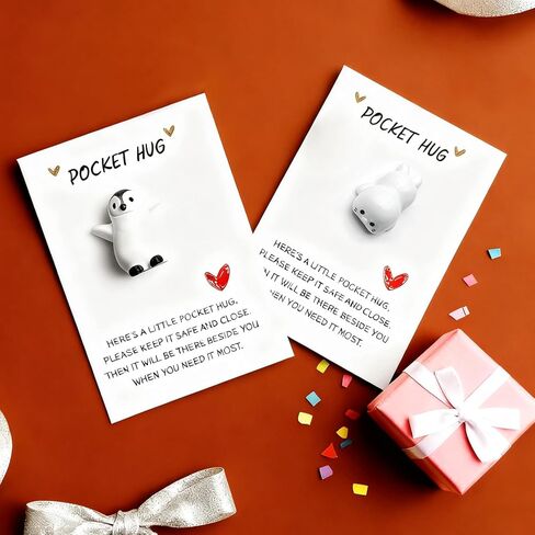 4PCS Pocket Hug Cards (2 Penguins & 2 Seals) - Mini Animal-Themed Keepsakes with Message Cards, Encouragement Gifts for Friends/Lovers/Family, Birthday/Wedding/Comfort Gifts (3.2×2.2in) in Saudi Arabia