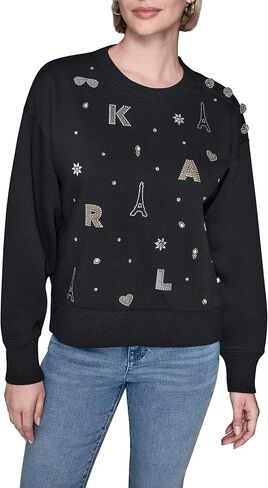 KARL LAGERFELD Women's Bling Sparkle Comfortable Fleece Sweatshirt in Saudi Arabia