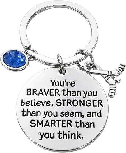 Ice Hockey Keychain with Engraved Quote and Birthstone Charm, Stainless Steel Hockey Stick Keychain with Inspirational Message in Kuwait