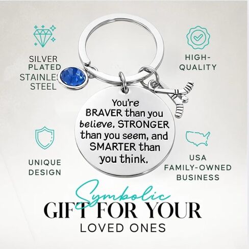 Ice Hockey Keychain with Engraved Quote and Birthstone Charm, Stainless Steel Hockey Stick Keychain with Inspirational Message in Kuwait