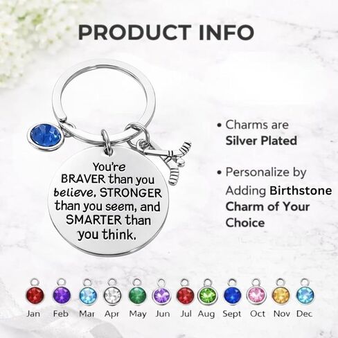 Ice Hockey Keychain with Engraved Quote and Birthstone Charm, Stainless Steel Hockey Stick Keychain with Inspirational Message in Kuwait