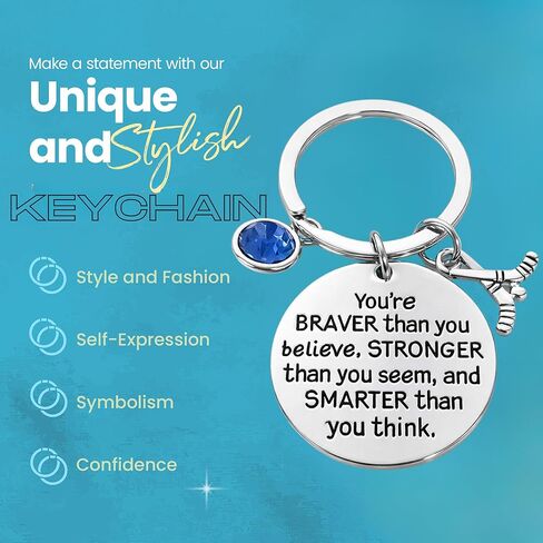 Ice Hockey Keychain with Engraved Quote and Birthstone Charm, Stainless Steel Hockey Stick Keychain with Inspirational Message in Kuwait