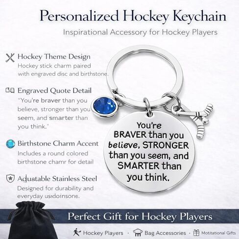 Ice Hockey Keychain with Engraved Quote and Birthstone Charm, Stainless Steel Hockey Stick Keychain with Inspirational Message in Kuwait