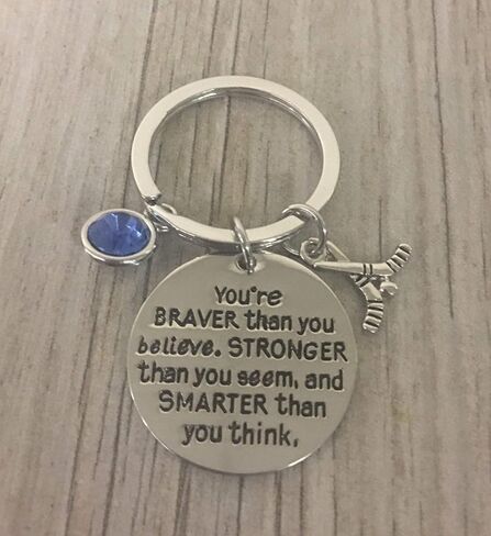 Ice Hockey Keychain with Engraved Quote and Birthstone Charm, Stainless Steel Hockey Stick Keychain with Inspirational Message in Kuwait