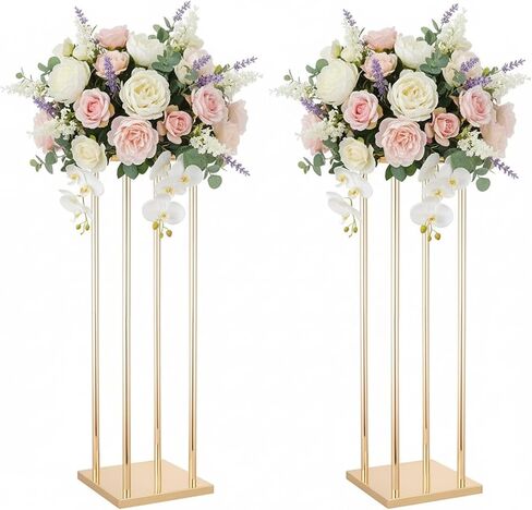 Set of 2 Wedding Centerpieces Geometric High Gold Vases - 31.5" Artificial Flower Display Stand for Wedding Christmas Carnival Party Dinner Event Hotel Home Decor Arrangement in Kuwait