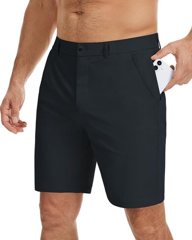 شورت جولف رجالي مقاس 7 بوصات مطاط الخصر، شورت كاجوال للعمل، سريع الجفاف، شورت صيفي مسطح من الأمام مع 5 جيوب in Kuwait