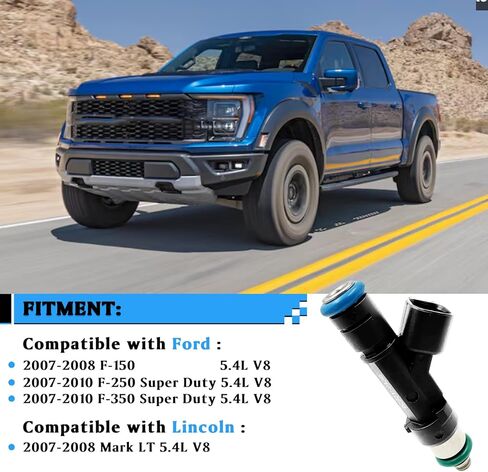 حاقن الوقود متوافق مع Ford F150 2007-2008، F250 F350 Super Duty 2007-2010، لـ Lincoln Mark LT 2007-2008 مجموعة من 8 استبدال 0280158138، 62402، 7C3Z9F593A in Kuwait