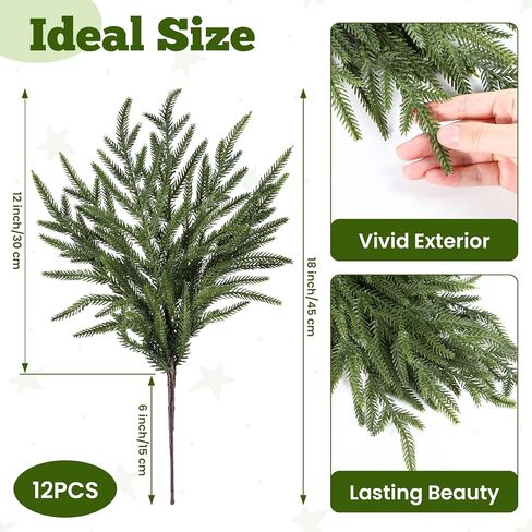Alupssuc 18 Inch Norfolk Pine Stems, 12 Pcs Real Touch Norfolk Pine Branch, Christmas Greenery Stems for Vase DIY/Garland Making/Table Decoration, Christmas Decoration for Indoor, Outdoor & Home in Kuwait