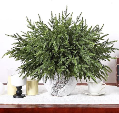 Alupssuc 18 Inch Norfolk Pine Stems, 12 Pcs Real Touch Norfolk Pine Branch, Christmas Greenery Stems for Vase DIY/Garland Making/Table Decoration, Christmas Decoration for Indoor, Outdoor & Home in Kuwait