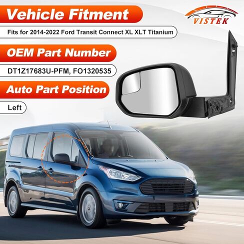 Driver Left Side View Mirror FIT Ford Transit Connect 2014-2023 2024 - Power Heated Door Mirror Assembly - Small Housing Manual Folding - Glossy Black - LH in Saudi Arabia