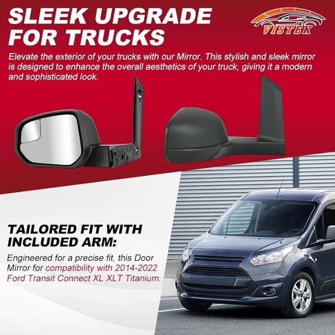 Driver Left Side View Mirror FIT Ford Transit Connect 2014-2023 2024 - Power Heated Door Mirror Assembly - Small Housing Manual Folding - Glossy Black - LH in Saudi Arabia