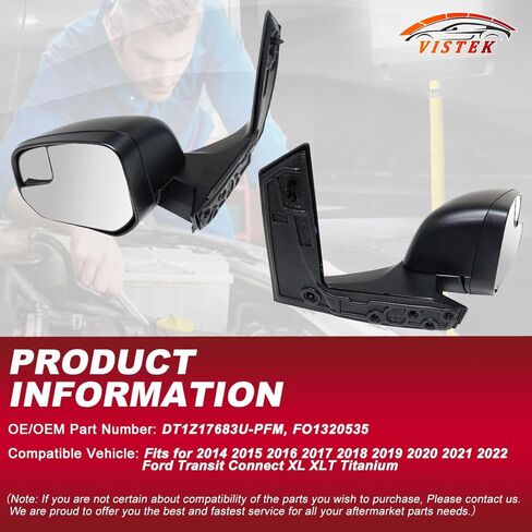 Driver Left Side View Mirror FIT Ford Transit Connect 2014-2023 2024 - Power Heated Door Mirror Assembly - Small Housing Manual Folding - Glossy Black - LH in Saudi Arabia