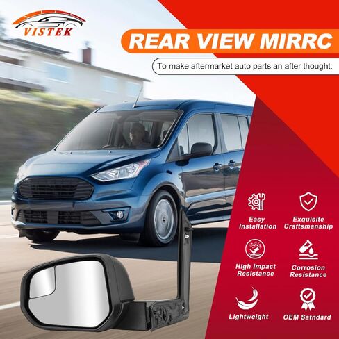 Driver Left Side View Mirror FIT Ford Transit Connect 2014-2023 2024 - Power Heated Door Mirror Assembly - Small Housing Manual Folding - Glossy Black - LH in Saudi Arabia