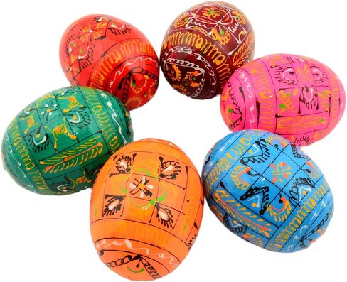 Easter Painted Eggs Wooden Ukrainian Pysanky Pysanka Ornaments, Set of 6 in Kuwait