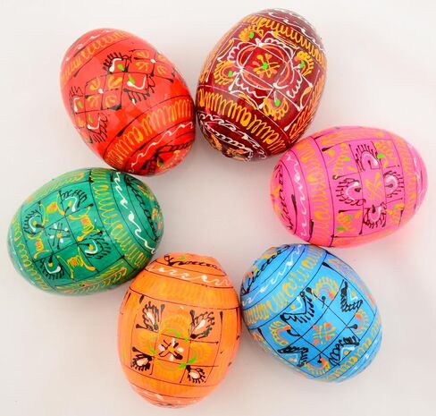 Easter Painted Eggs Wooden Ukrainian Pysanky Pysanka Ornaments, Set of 6 in Kuwait
