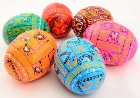 Easter Painted Eggs Wooden Ukrainian Pysanky Pysanka Ornaments, Set of 6 in Kuwait