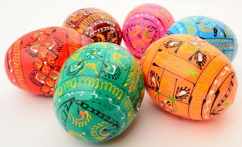 Easter Painted Eggs Wooden Ukrainian Pysanky Pysanka Ornaments, Set of 6 in Kuwait