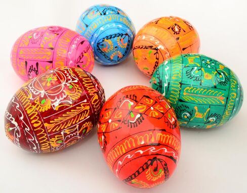 Easter Painted Eggs Wooden Ukrainian Pysanky Pysanka Ornaments, Set of 6 in Kuwait