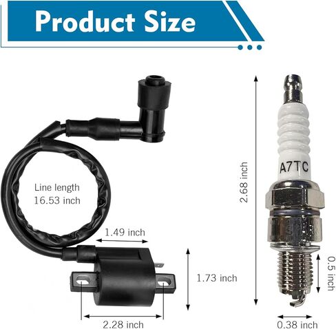 2 PCS Racing Ignition Coil with Spark Plug, High Performance Upgrade Kit for CG125 50-250CC Vertical Engine, Compatible with ATV Dirt Bike Go Kart Motorcycle (Black) in Kuwait