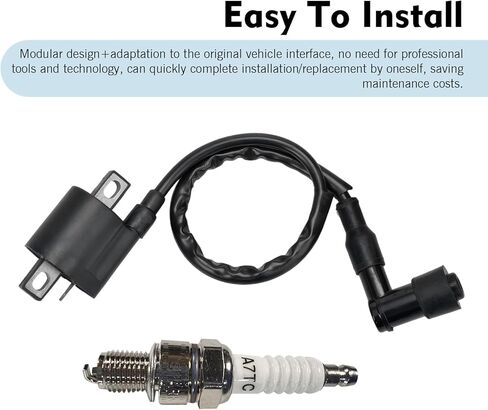 2 PCS Racing Ignition Coil with Spark Plug, High Performance Upgrade Kit for CG125 50-250CC Vertical Engine, Compatible with ATV Dirt Bike Go Kart Motorcycle (Black) in Kuwait