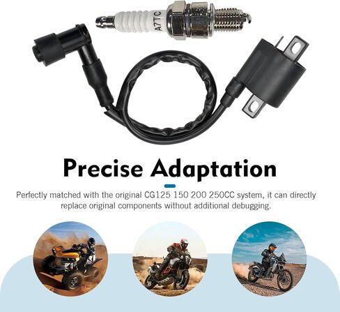 2 PCS Racing Ignition Coil with Spark Plug, High Performance Upgrade Kit for CG125 50-250CC Vertical Engine, Compatible with ATV Dirt Bike Go Kart Motorcycle (Black) in Kuwait